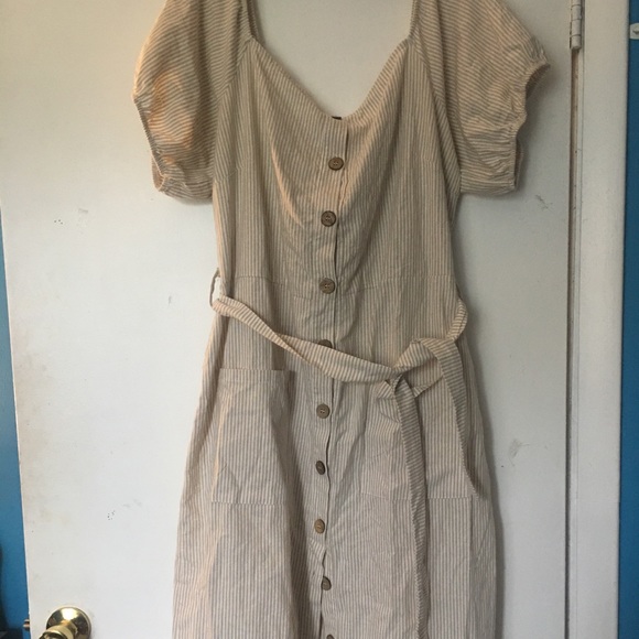 Striped Linen Button Front Midi Dress NWOT - Picture 3 of 4